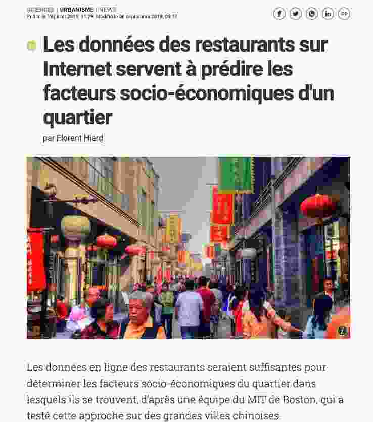 Les données des restaurants sur Internet servent à prédire les facteurs socio-économiques d’un quartier